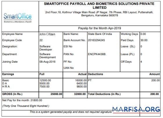 Downloadable India Smartoffice and Biometrics Solutions Private Limited Payroll template